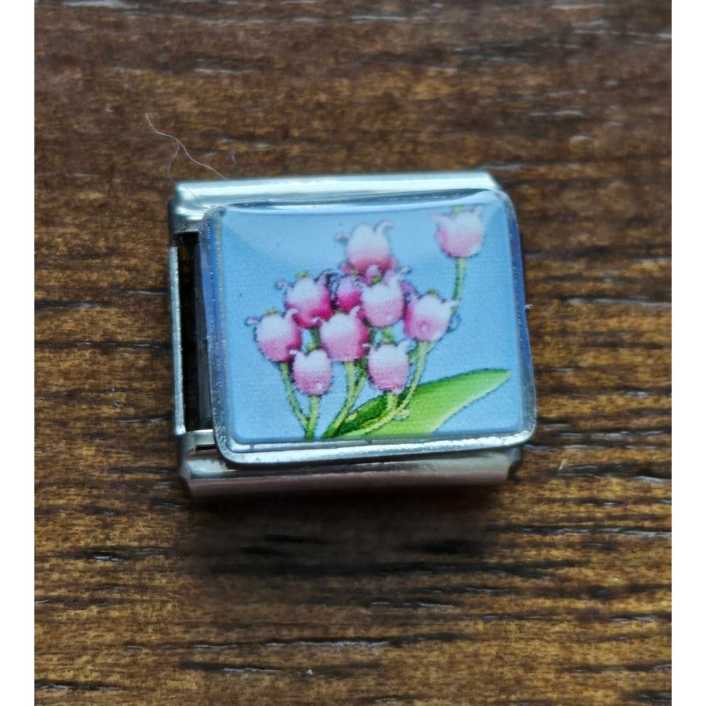 Pink Lily of the Valley Italian Charm Stainless Steel 9mm Modular Link